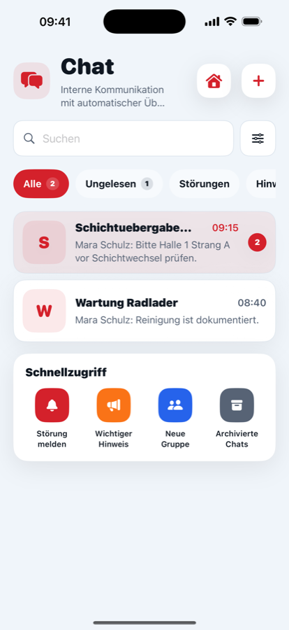 Klinkerhalle iOS Chat mit Home Button