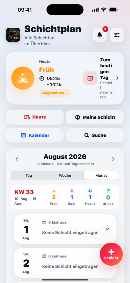 iOS Screenshot Schichtplan