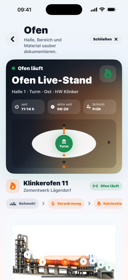 Klinkerhalle iOS Ofen Übersicht